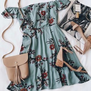 New Lulu’s Light Blue Floral Off Shoulder Dress